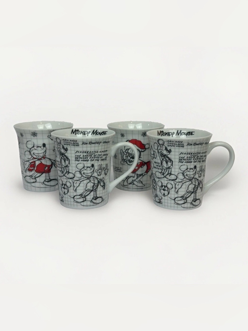 🎄☕ Lot of 4 NEW Disney Mickey Mouse Holiday Sketchbook Coffee Mugs Ceramic 🎄☕